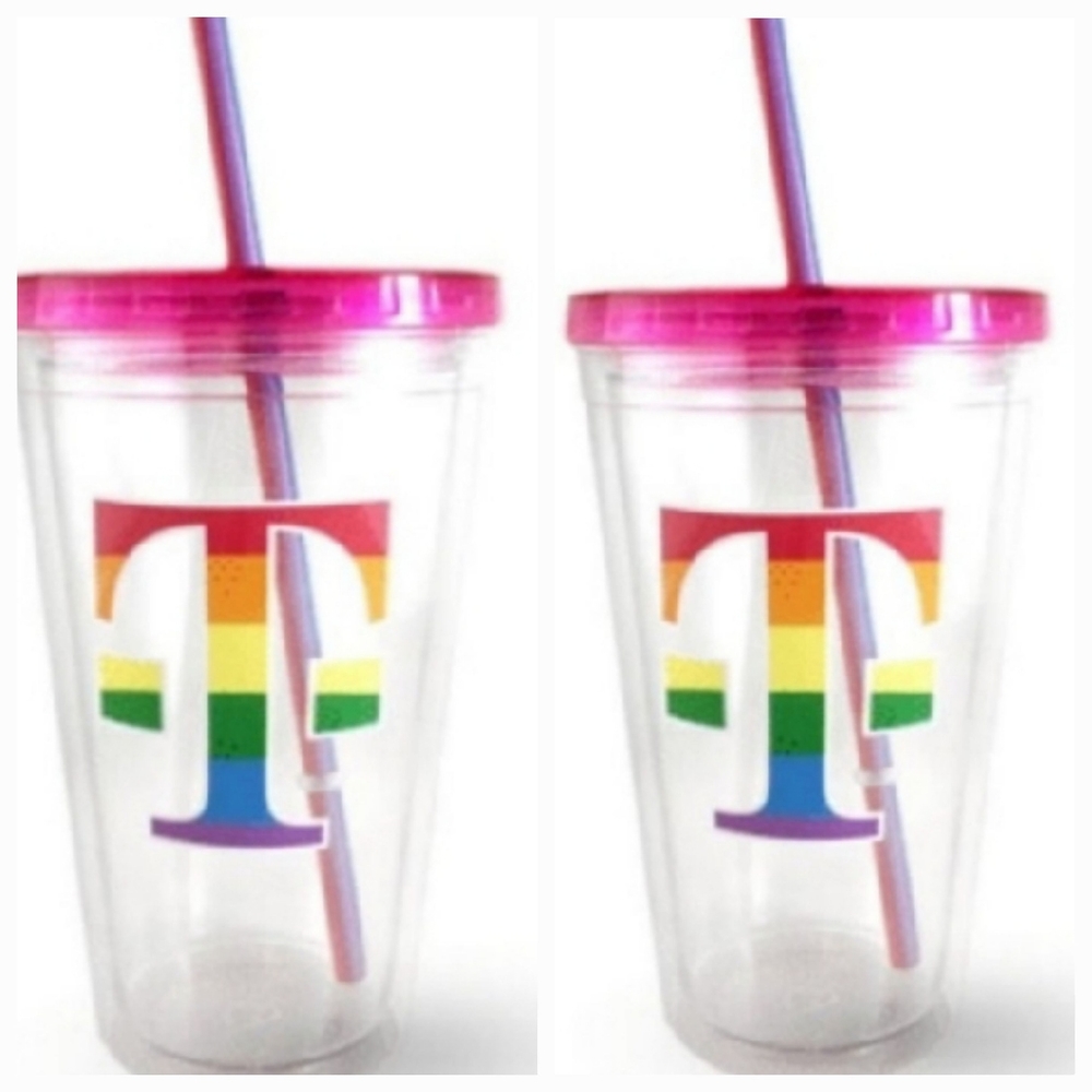 Two (2) T- Mobile Rainbow Plastic Tumblers